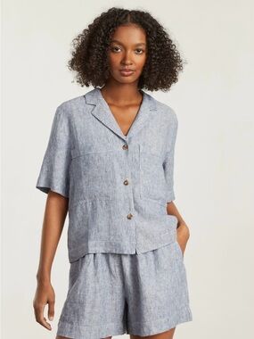 Everlane the Linen Workwear Shirt in Blue Pinstripe size L